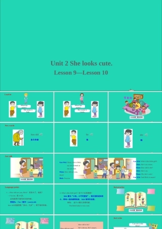 五年级英语上册 Unit 2 She looks cute Lesson 9-Lesson 10课件+素材 人教精通版（三起）