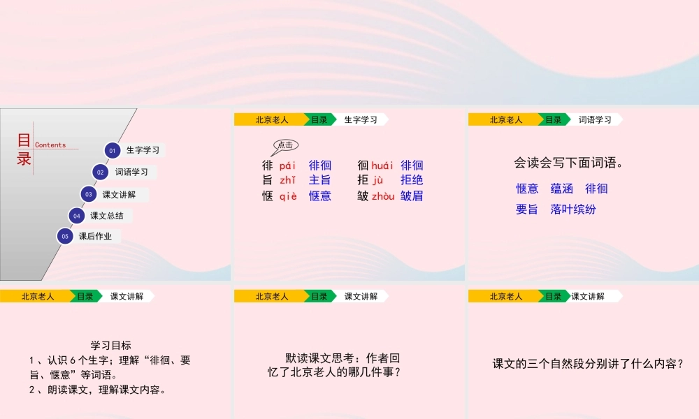 五年级语文上册 第一单元 3《北京老人》课件 北京版-北京版小学五年级上册语文课件
