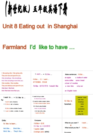 五年级英语下册 Unit 8 Eating out  in Shanghai (1)课件 新世纪版