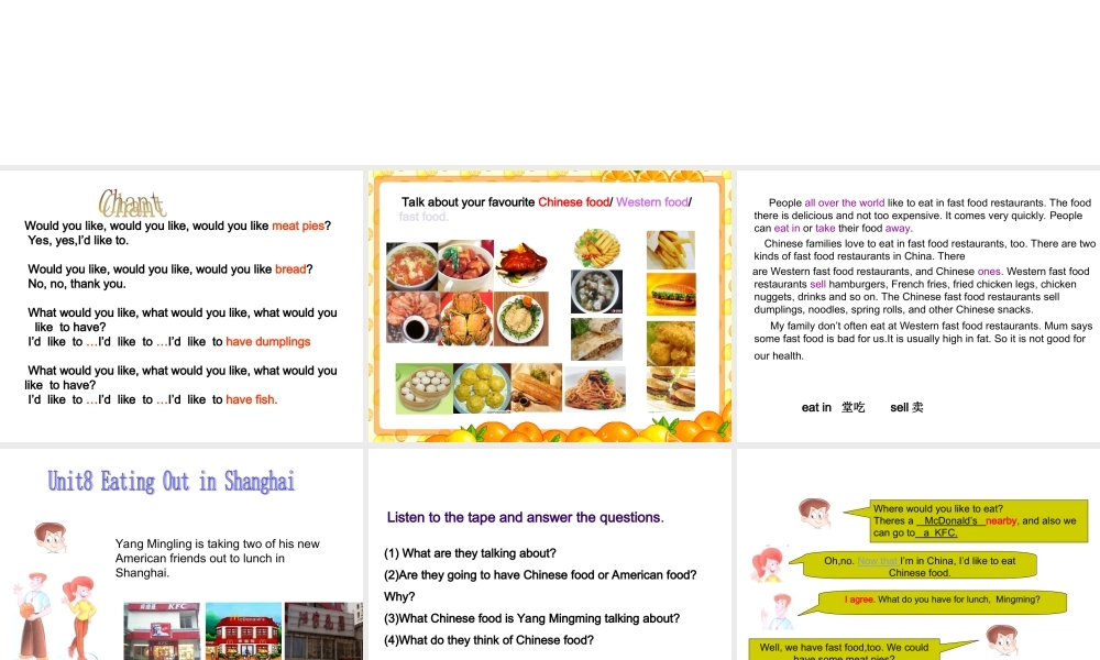 五年级英语下册 Unit 8 Eating out  in Shanghai (4)课件 新世纪版