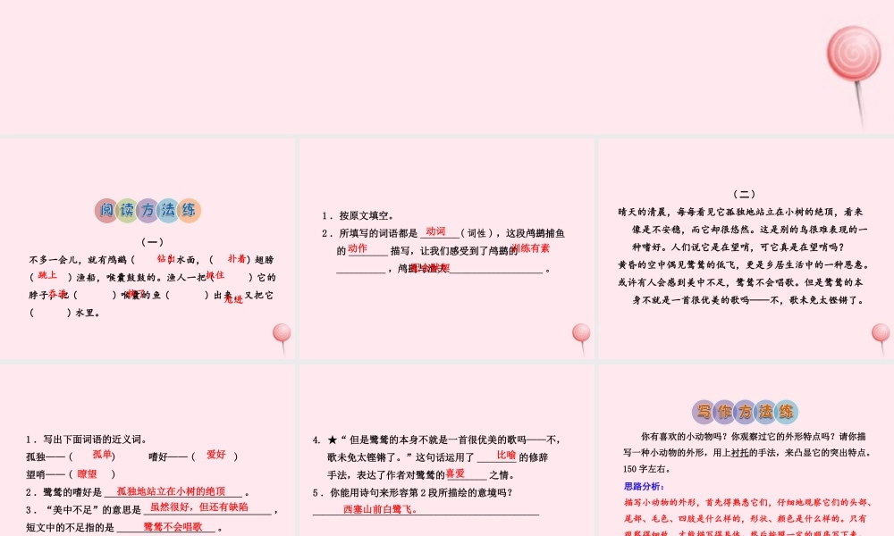 五年级语文上册 第一单元 5《动物二章》课后作业（A组）课件 冀教版-冀教版小学五年级上册语文课件