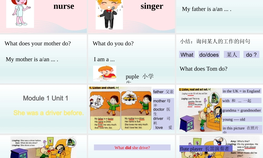 五年级英语下册 Module 1 unit 1 she was a driver before课件2 外研版（一起）-外研版小学五年级下册英语课件