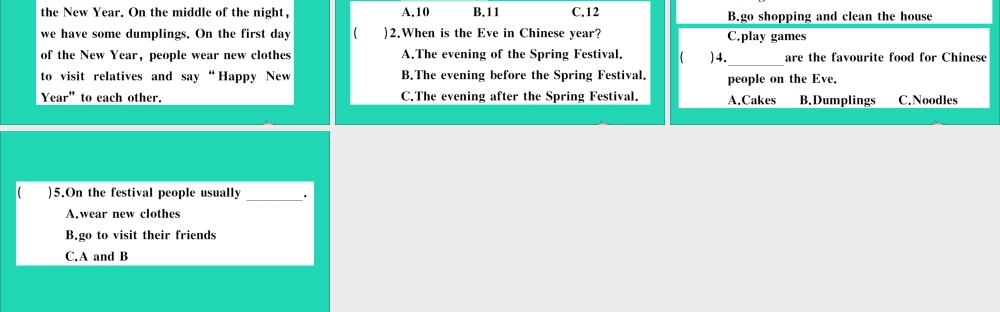 五年级英语上册 Unit 12 The Spring Festival作业课件 湘少版-湘少版小学五年级上册英语课件