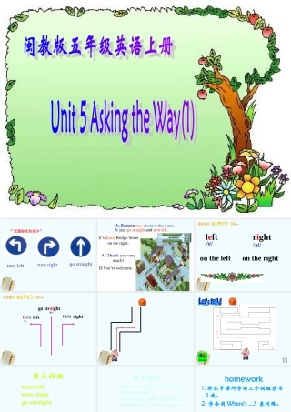 五年级英语上册 Unit 5 Asking the Way(1)课件 闽教版