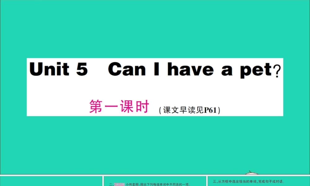 五年级英语上册 Unit 5 Can I have a pet第一课时作业课件 湘少版（三起）-湘少版小学五年级上册英语课件