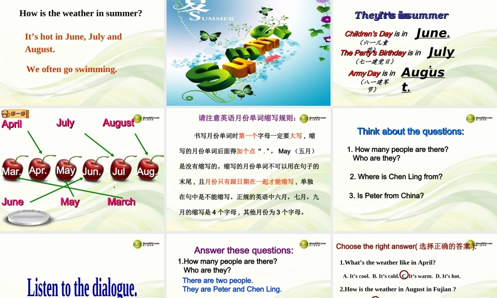 五年级英语上册 Unit 7 Months of the year Lesson 14课件 闽教版