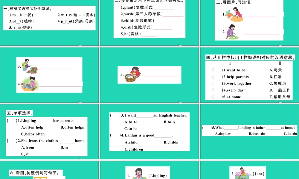 五年级英语上册 Unit 8 Lingling helps her parents作业课件 湘少版-湘少版小学五年级上册英语课件