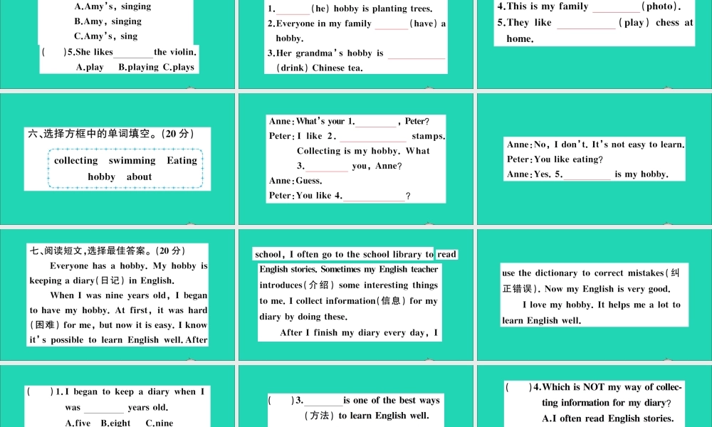五年级英语上册 Unit 9  What's your hobby检测课件+素材 湘少版