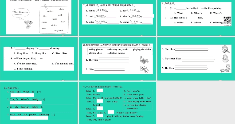五年级英语上册 Unit 9 What's your hobby第一课时作业课件 湘少版（三起）-湘少版小学五年级上册英语课件