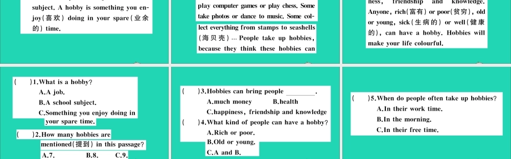 五年级英语上册 Unit 9 What's your hobby作业课件 湘少版-湘少版小学五年级上册英语课件