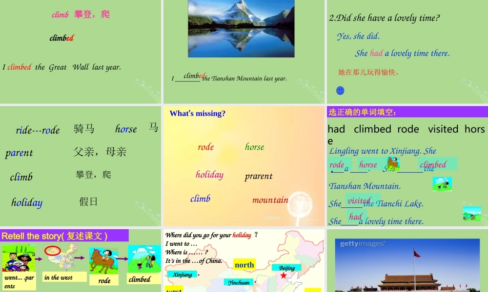 五年级英语下册 Module 6 Unit 2 She visited the Tianchi Lake（1）教学课件 外研版（三起）-外研版小学五年级下册英语课件