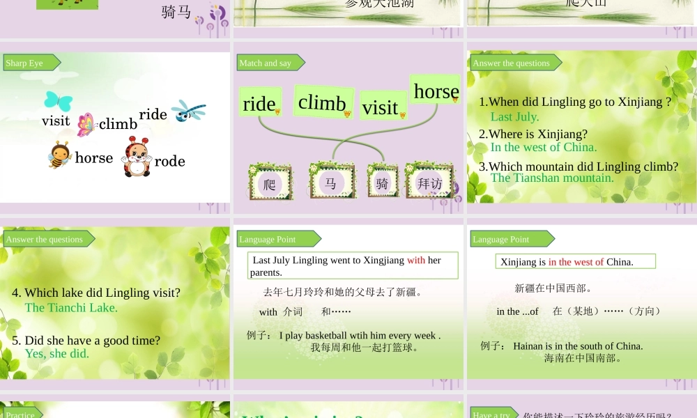 五年级英语下册 Module 6 Unit 2 She visited the Tianchi Lake课件 外研版（三起）-外研版小学五年级下册英语课件