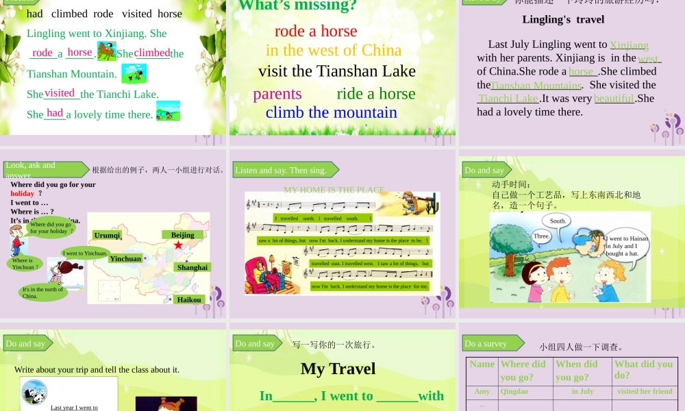 五年级英语下册 Module 6 Unit 2 She visited the Tianchi Lake课件 外研版（三起）-外研版小学五年级下册英语课件