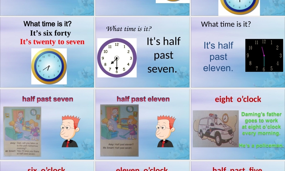 五年级英语下册 Module 7 Unit 1 My father goes to work at eight o’clock every morning（1）教学课件 外研版（三起）-外研版小学五年级下册英语课件