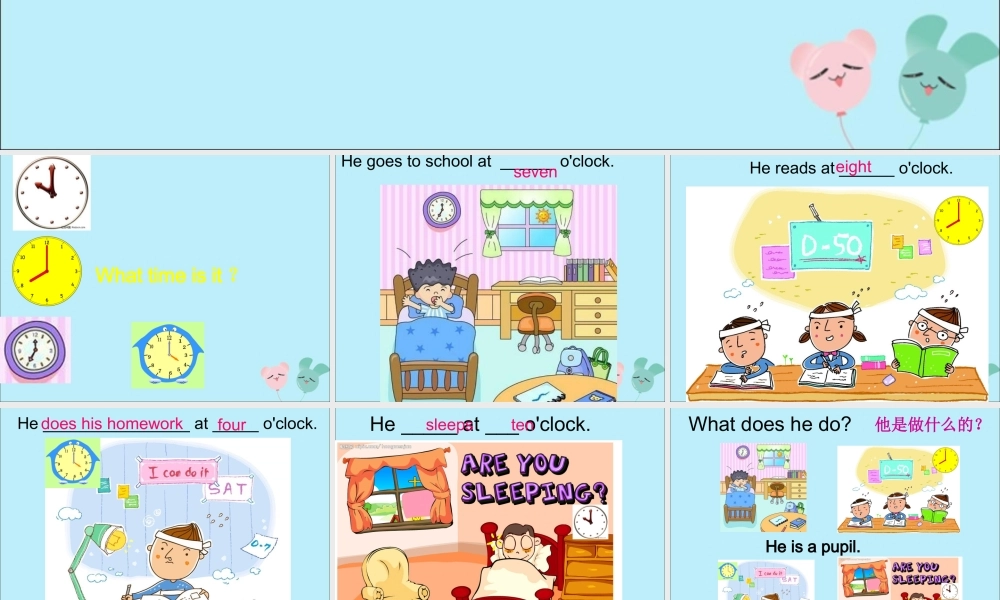 五年级英语下册 Module 7 Unit 1 My father goes to work at eight o’clock every morning（2）教学课件 外研版（三起）-外研版小学五年级下册英语课件