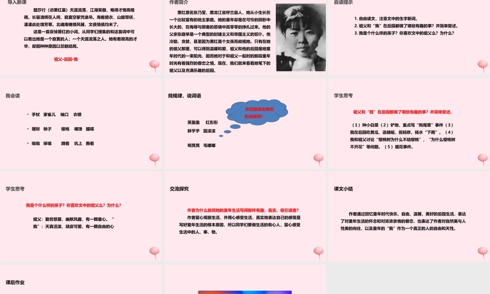 五年级语文上册 第三单元 13《祖父 后园 我》教学课件 冀教版-冀教版小学五年级上册语文课件