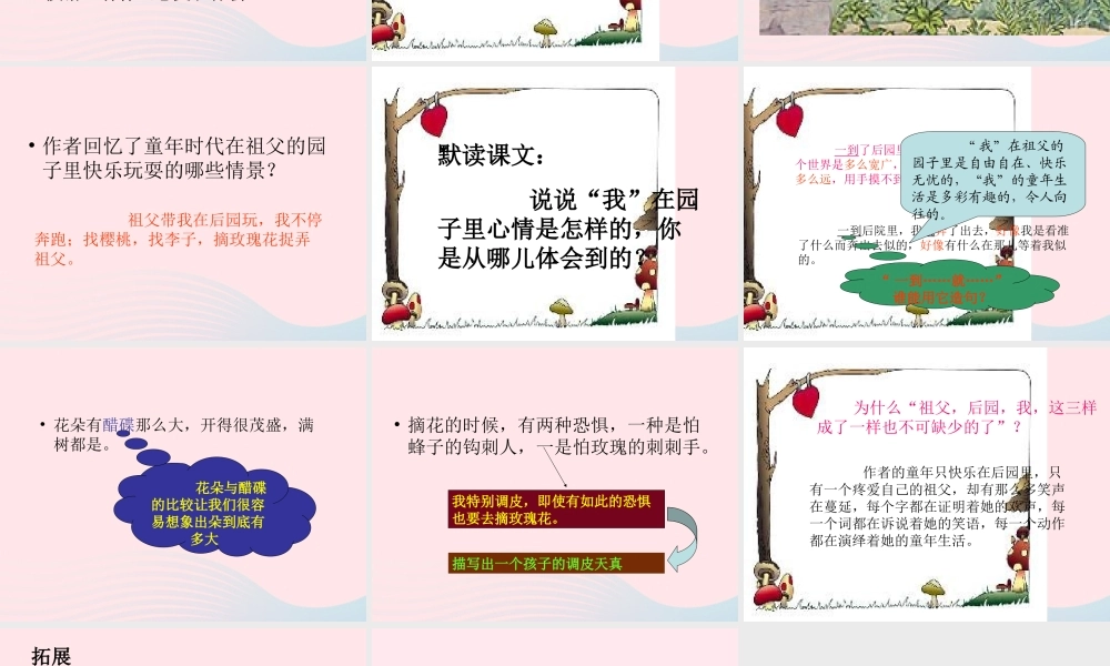 五年级语文上册 第三单元 13《祖父 后园 我》同步优质课件 冀教版-冀教版小学五年级上册语文课件