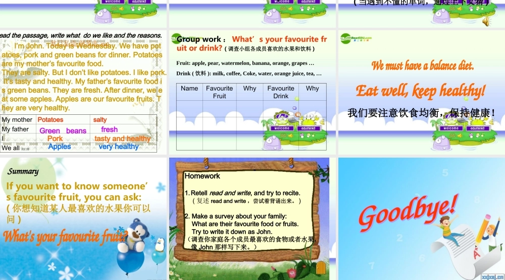 五年级英语上册 What’s your favourite food B Read and write 人教版(PEP)