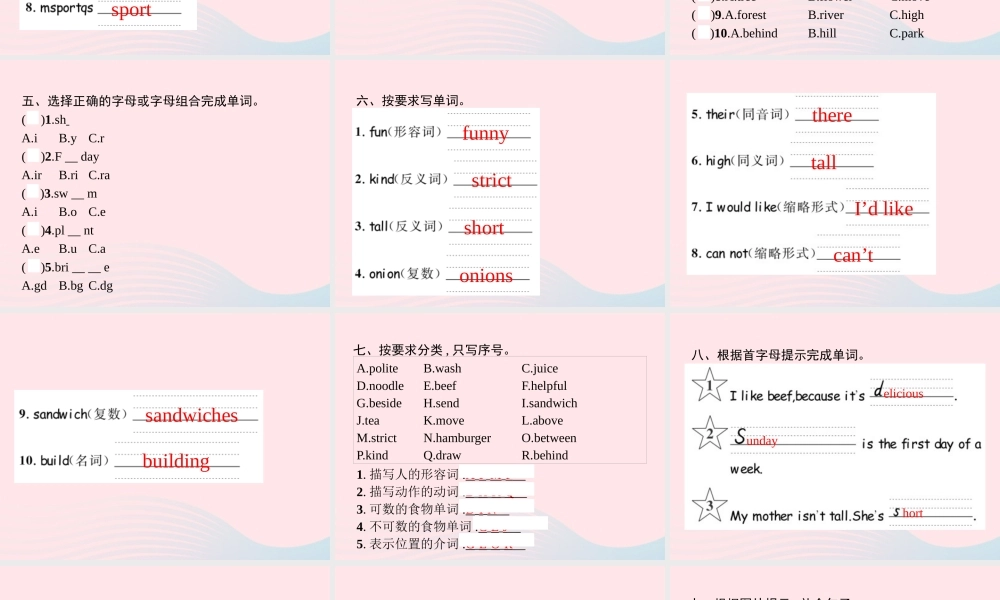 五年级英语上册 专项复习 语音与单词专项课件 人教PEP-人教PEP小学五年级上册英语课件