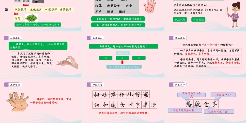 五年级语文下册 第八单元 22 手指教学课件 新人教版-新人教级下册语文课件