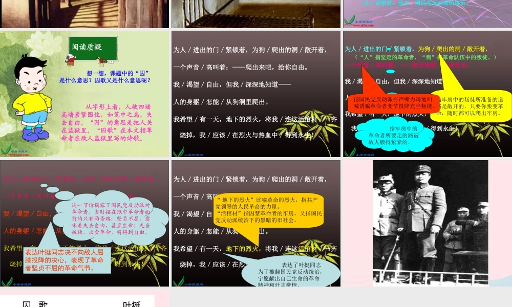 五年级语文下册 7《尊严》囚歌课件2 北师大版-北师大版小学五年级下册语文课件