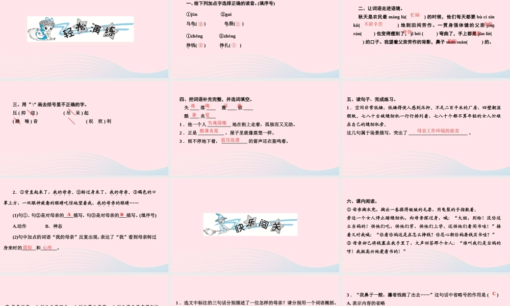 五年级语文上册 第六单元 18 慈母情深作业课件 新人教版-新人教版小学五年级上册语文课件