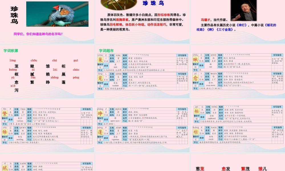 五年级语文下册 第二单元 7 珍珠鸟课件 语文S版-语文S版小学五年级下册语文课件
