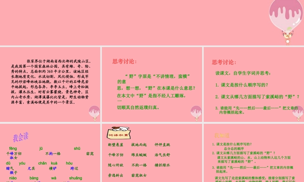 五年级语文上册 第四单元 索溪峪的“野”课件1 鄂教版-鄂教版小学五年级上册语文课件