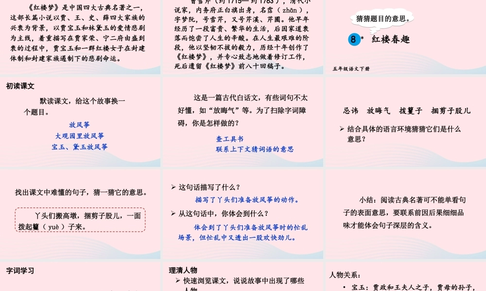 五年级语文下册 第二单元 8 红楼春趣配套课件 新人教版-新人教版小学五年级下册语文课件