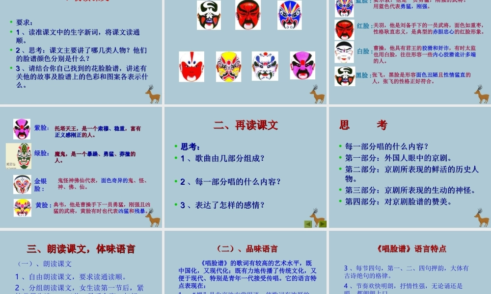 五年级语文上册 第四单元 韵味 9 唱脸谱教学课件 北师大版-北师大版小学五年级上册语文课件