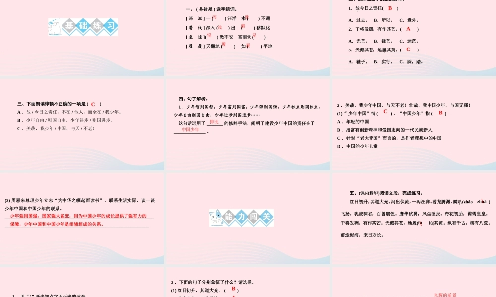 五年级语文上册 第四单元中国说(节选)作业课件 新人教版-新人教级上册语文课件