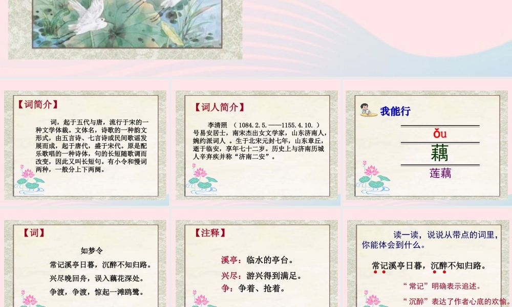 五年级语文上册 第六单元 26《词二首》如梦令同步优质课件 冀教版-冀教版小学五年级上册语文课件