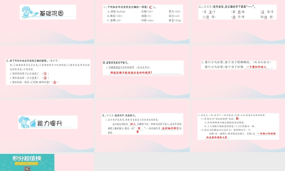 五年级语文上册 第四组 16 珍珠鸟习题课件 新人教版-新人教版小学五年级上册语文课件