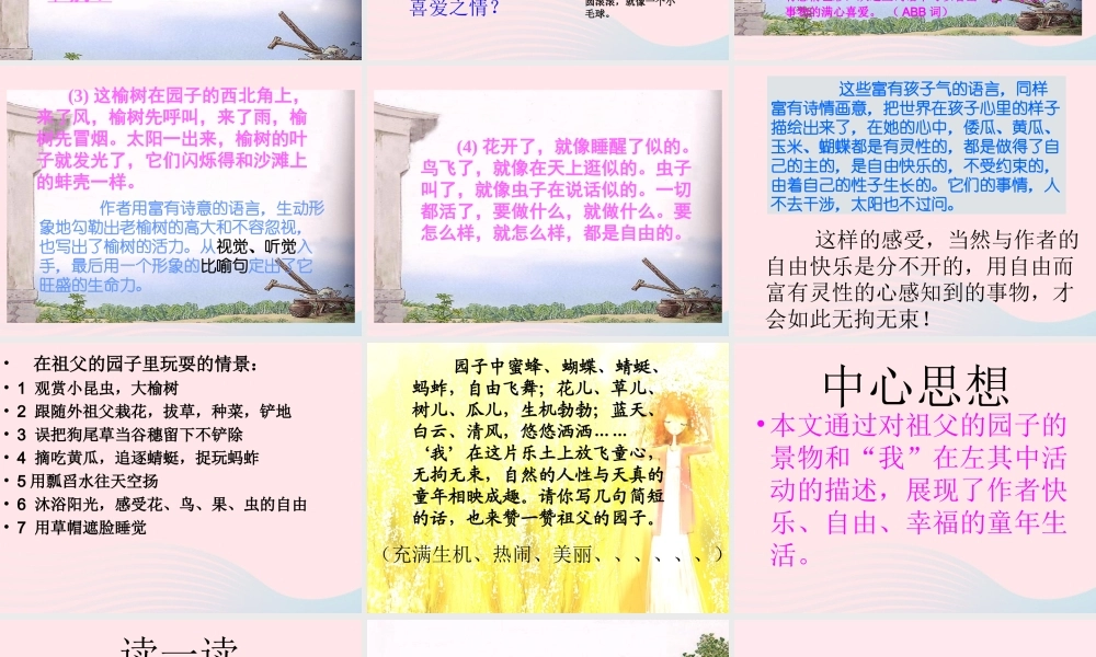 五年级语文下册 第二组 7《祖父的园子》课堂教学课件3 新人教版-新人教版小学五年级下册语文课件