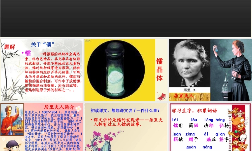 五年级语文下册 第3单元 14《居里夫人的三克镭》课件4 语文S版-语文S版小学五年级下册语文课件