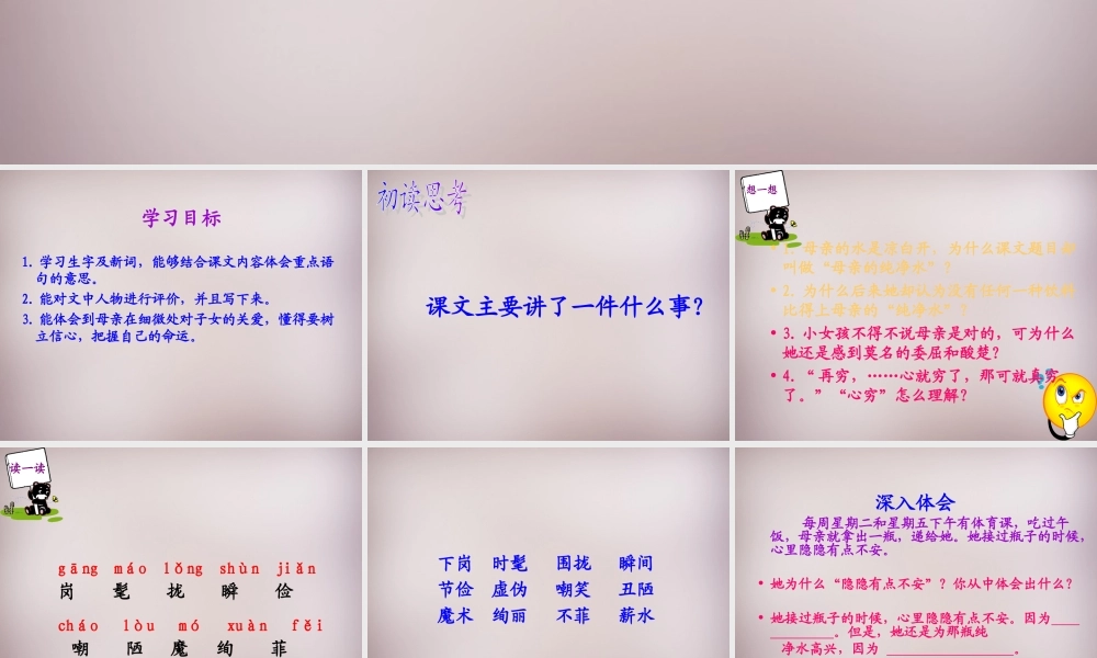 五年级语文上册《母亲的纯净水》课件3 语文A版-语文A版小学五年级上册语文课件