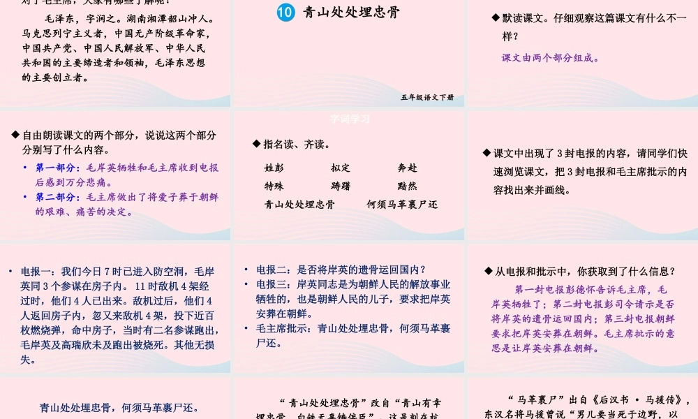 五年级语文下册 第四单元 10 青山处处埋忠骨配套课件 新人教版-新人教版小学五年级下册语文课件
