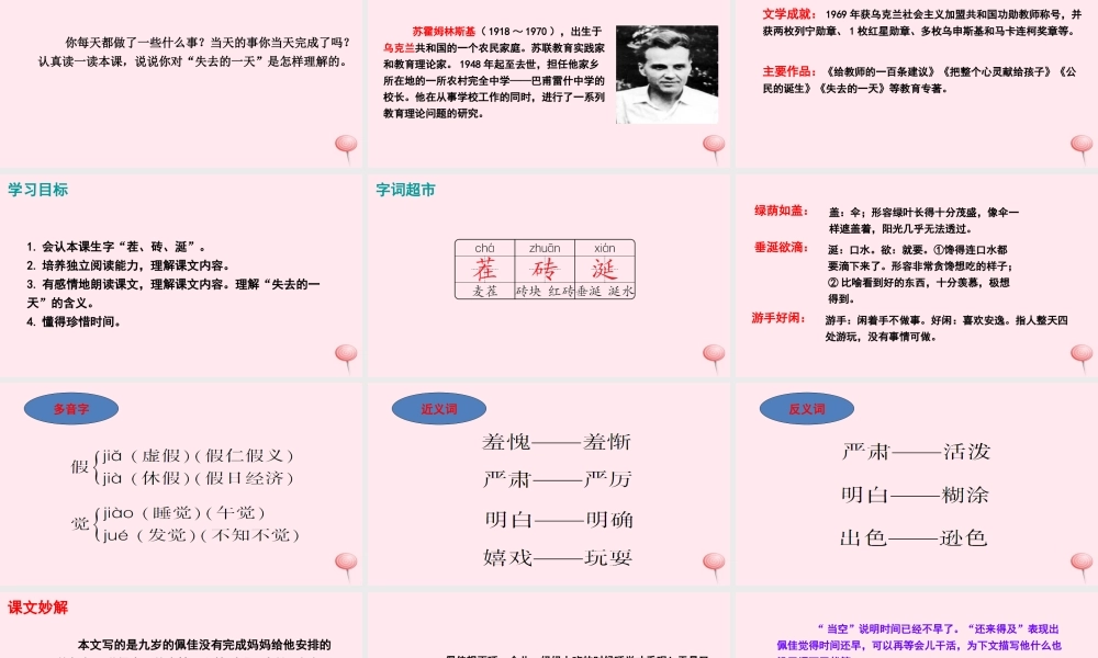 五年级语文下册 第四单元 20 失去的一天课件 语文S版-语文S版小学五年级下册语文课件