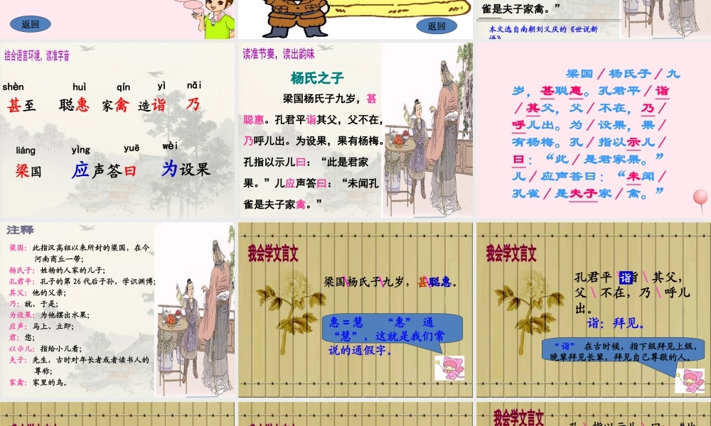 五年级语文下册 第三组 10《杨氏之子》课堂教学课件3 新人教版-新人教版小学五年级下册语文课件