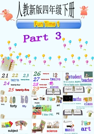 人教新版小学英语四年级下册课件Fun Time1 Part3