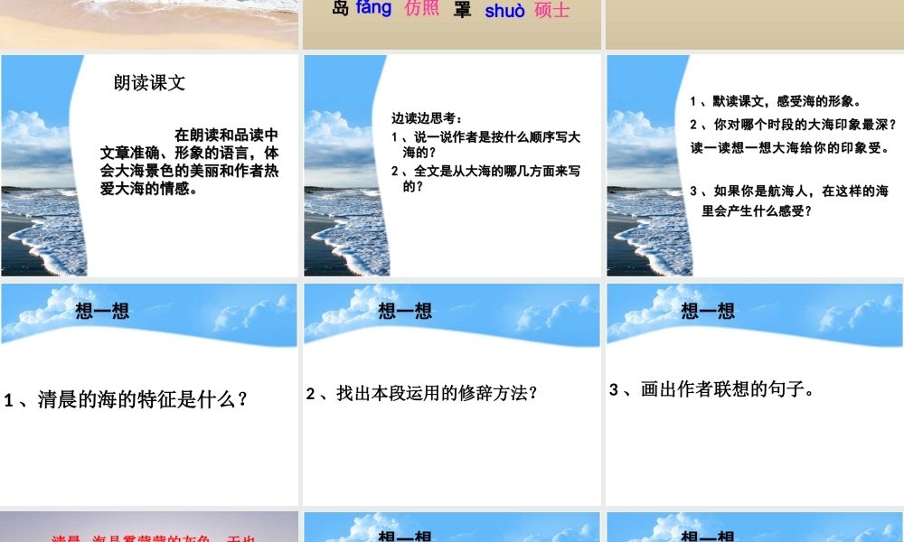 五年级语文下册《我爱大海》教学课件（问题引导） 教科版