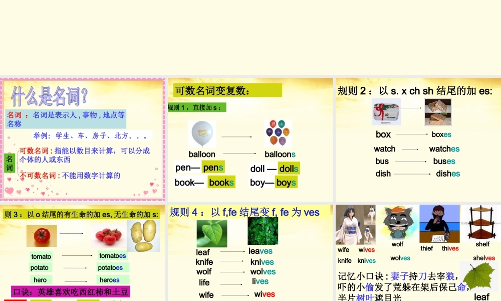 六年级英语下册 期末复习 名词课件 人教PEP