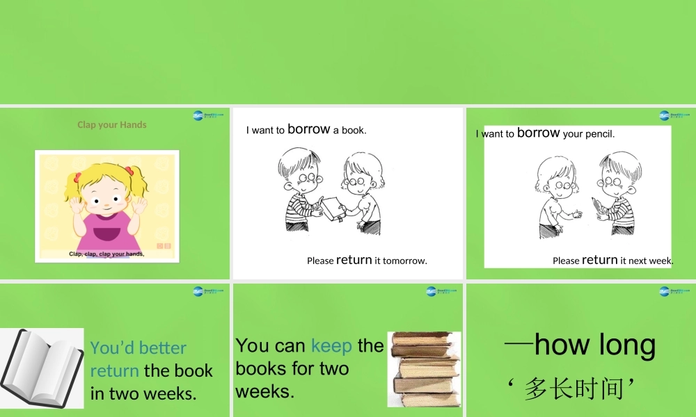 六年级英语下册《Lesson 9 How long may I keep the book》课件1 陕旅版