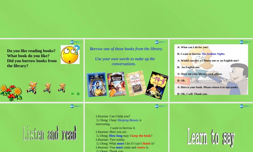 六年级英语下册《Lesson 9 How long may I keep the book》课件2 陕旅版