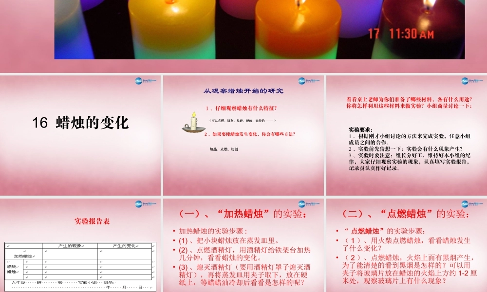 六年级科学上册 第2单元 5 蜡烛的变化课件5 青岛版
