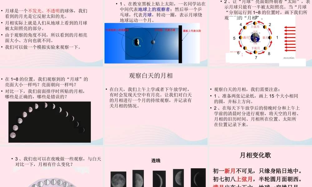 六年级科学下册 第三单元 宇宙 2 月相变化课件1 教科版-教科版小学六年级下册自然科学课件
