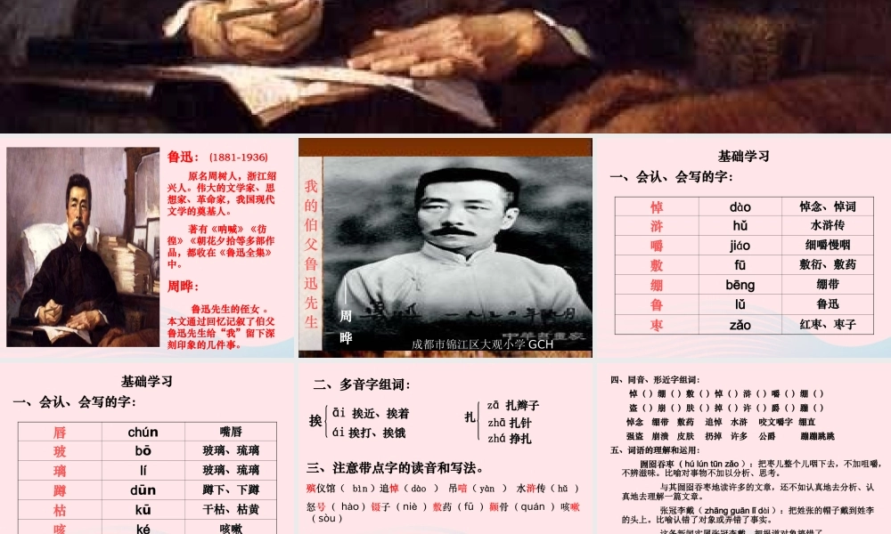 六年级语文上册 5.1《我的伯父鲁迅先生》课件 北师大版-北师大版小学六年级上册语文课件