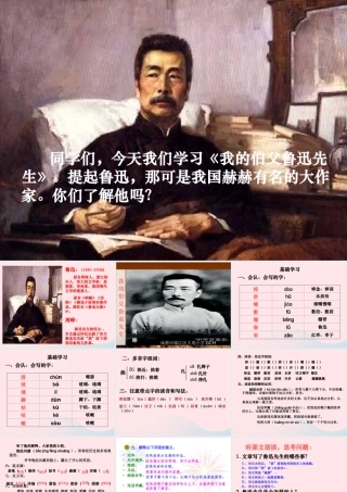 六年级语文上册 5.1《我的伯父鲁迅先生》课件 北师大版-北师大版小学六年级上册语文课件