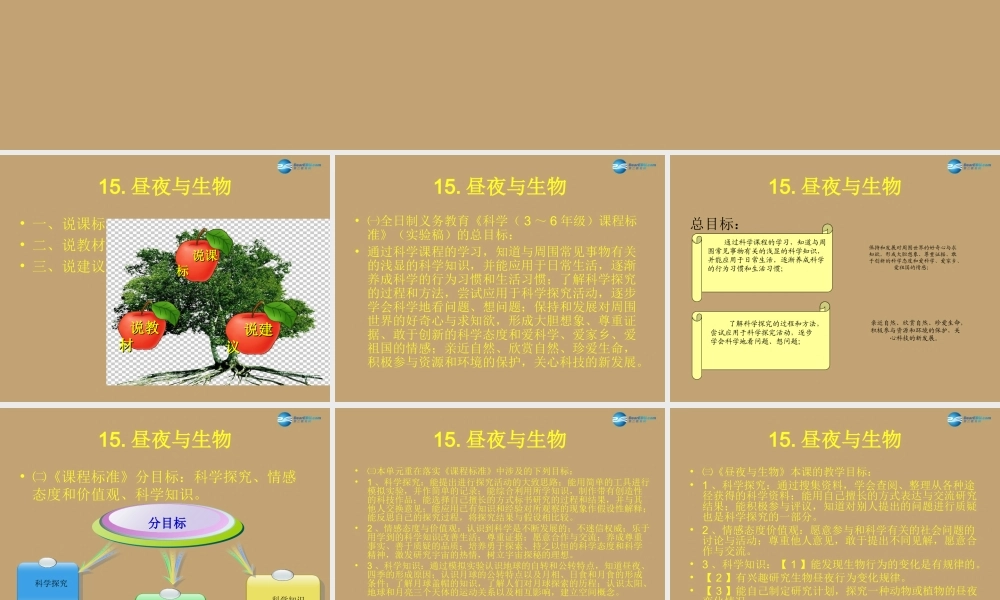 六年级科学上册 第4单元 15 昼夜与生物说课课件 青岛版