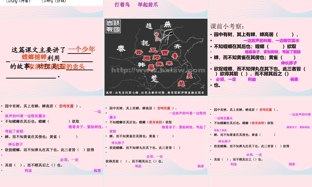 六年级语文上册 6.5 螳螂捕蝉课件1 北师大版-北师大版小学六年级上册语文课件